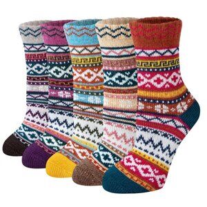 Loritta Women’s Wool Socks 5 Pairs | Cozy Warm Winter Thermal Boot Socks | Size